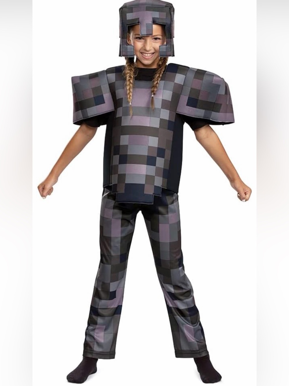 Kids Pixel Armor Costume in Gray and Black